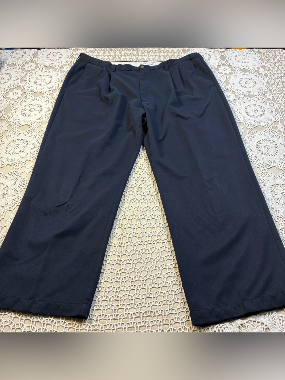 Haggar Mens 42x27 Blue Dress Pants Pleated Classic Fit Straight Leg Twill